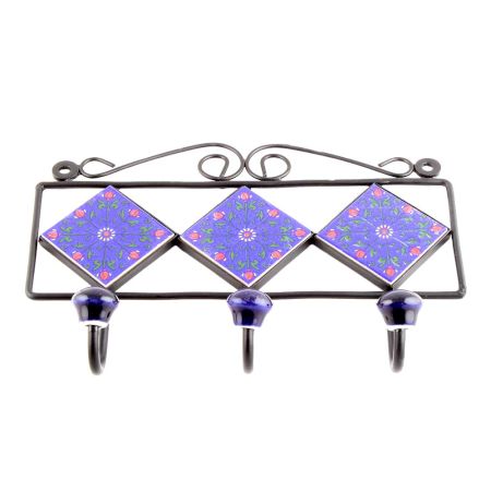 Navy Blue Red Tiny Flower Tiles Hooks